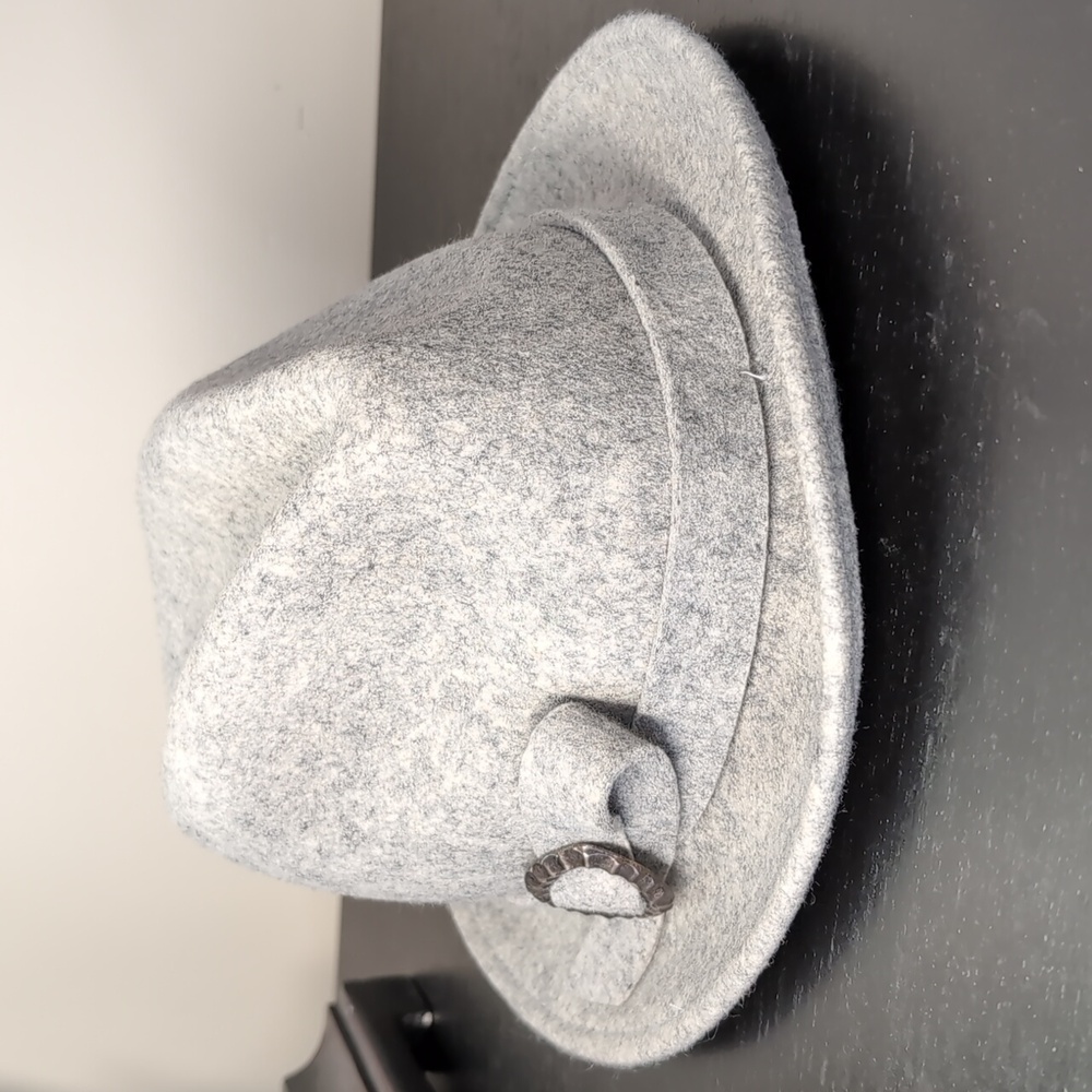 Wool Gray Fedora Hat with Buckle 60cm